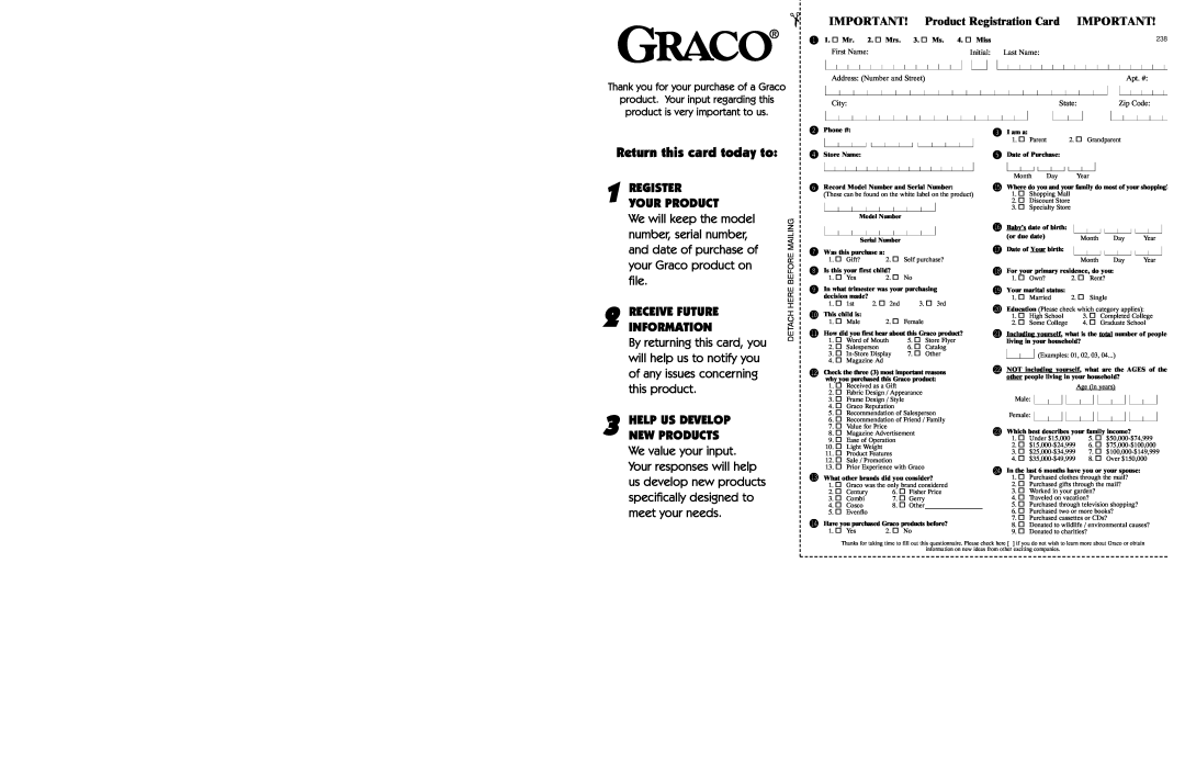 Graco 3180 owner manual Return this card today to 