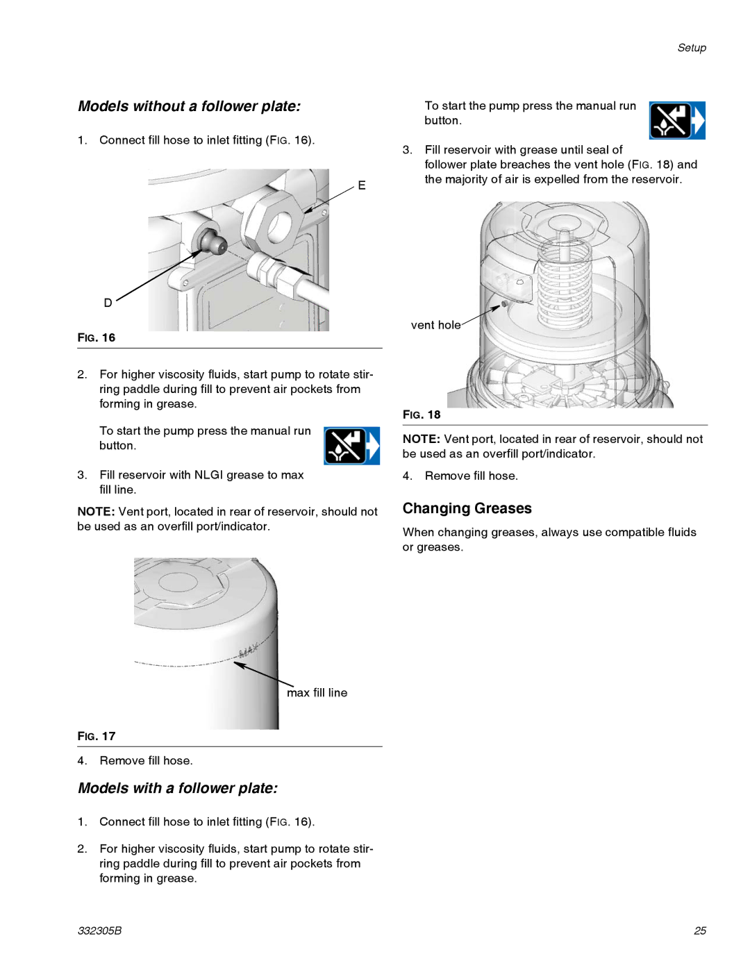 Graco 332305B important safety instructions Models without a follower plate, Changing Greases 