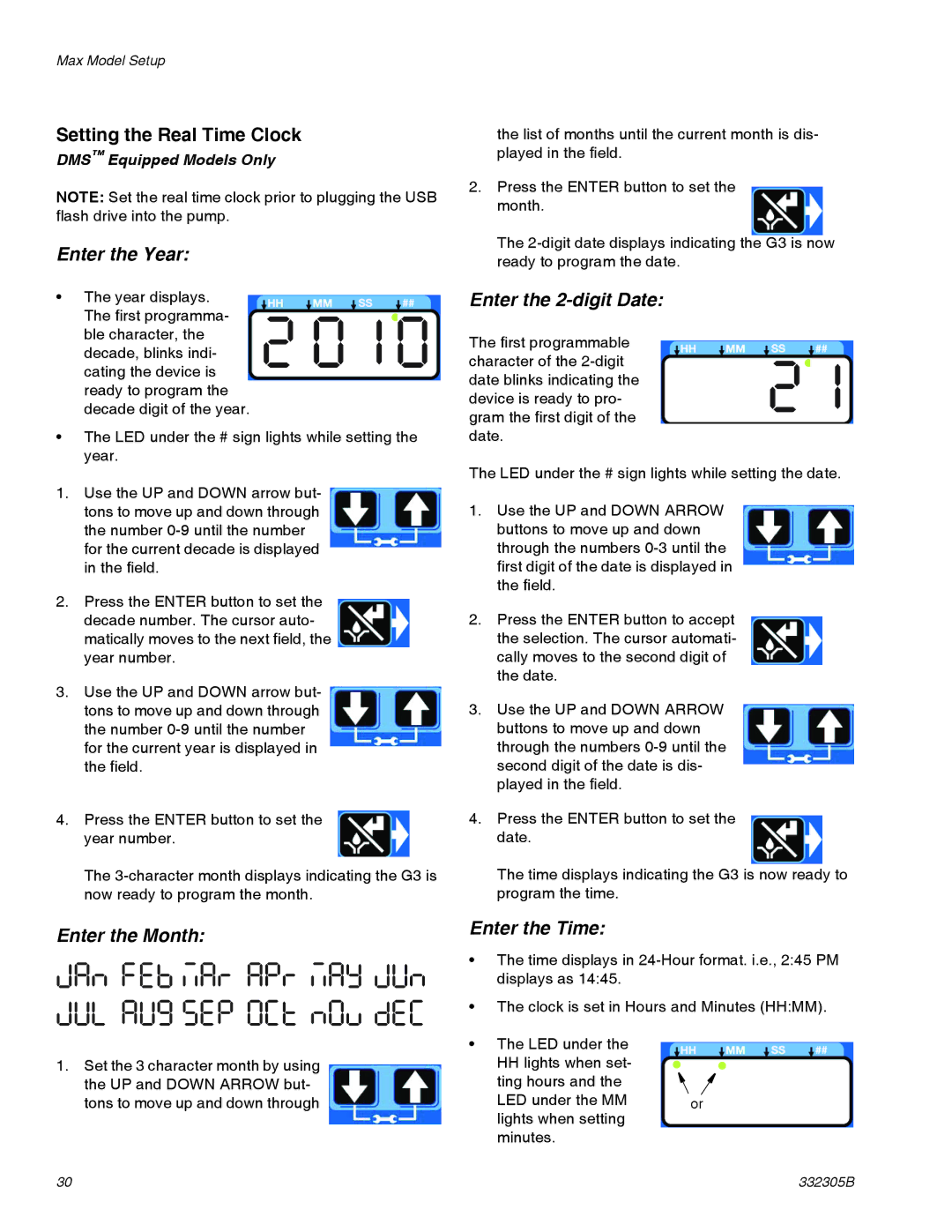 Graco 332305B important safety instructions Setting the Real Time Clock, Enter the Year 