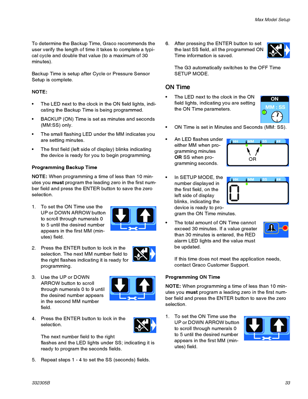 Graco 332305B important safety instructions On Time, Programming Backup Time, Programming on Time 