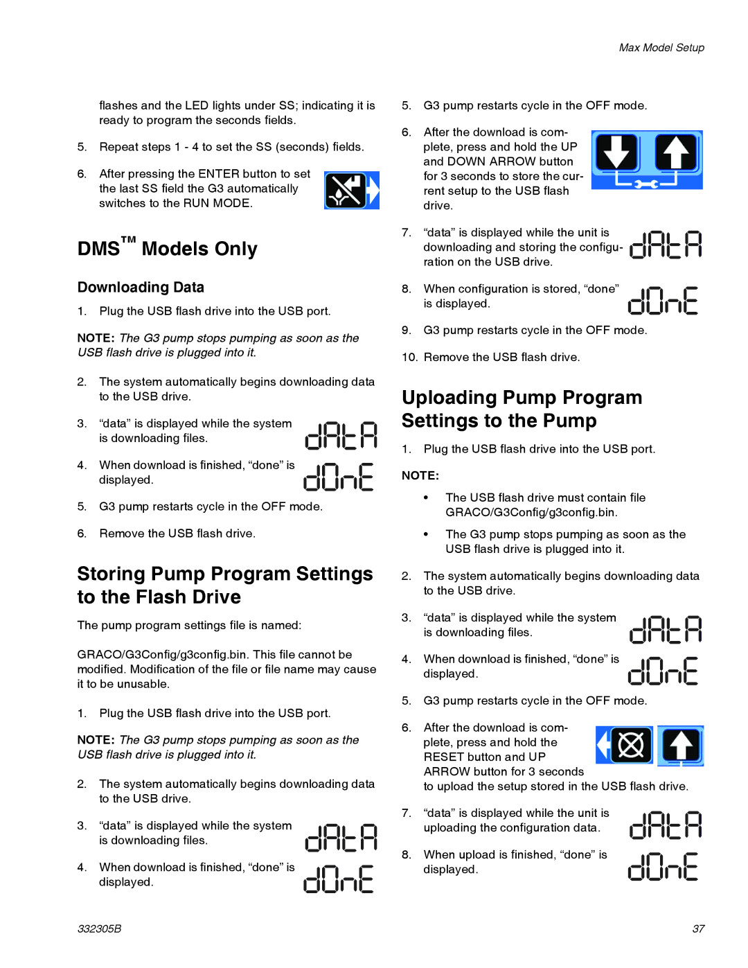 Graco 332305B DMS Models Only, Storing Pump Program Settings to the Flash Drive, Downloading Data 