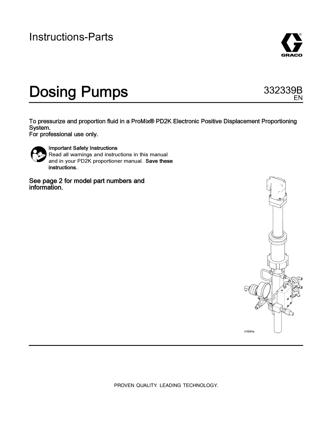 Graco 332339B important safety instructions Dosing Pumps, Important Safety Instructions 