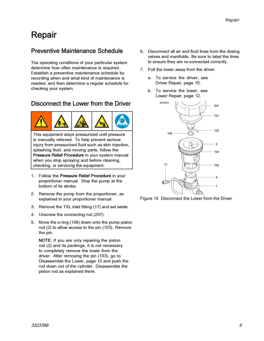 Graco 332339B important safety instructions Repair, Preventive Maintenance Schedule 