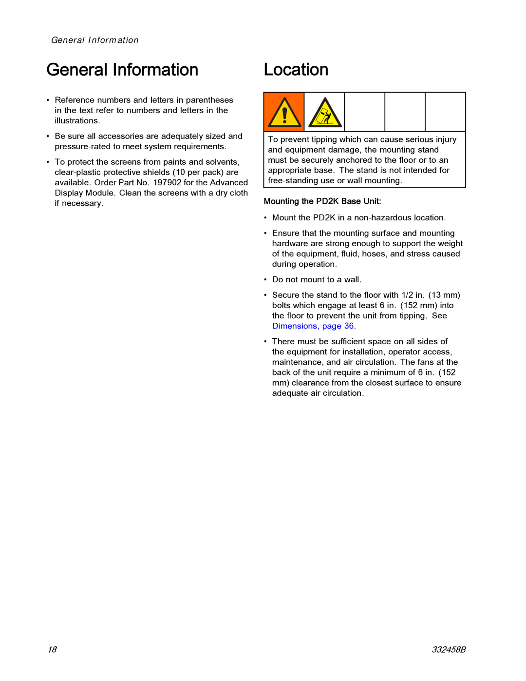 Graco 332458B important safety instructions General Information, Mounting the PD2K Base Unit 