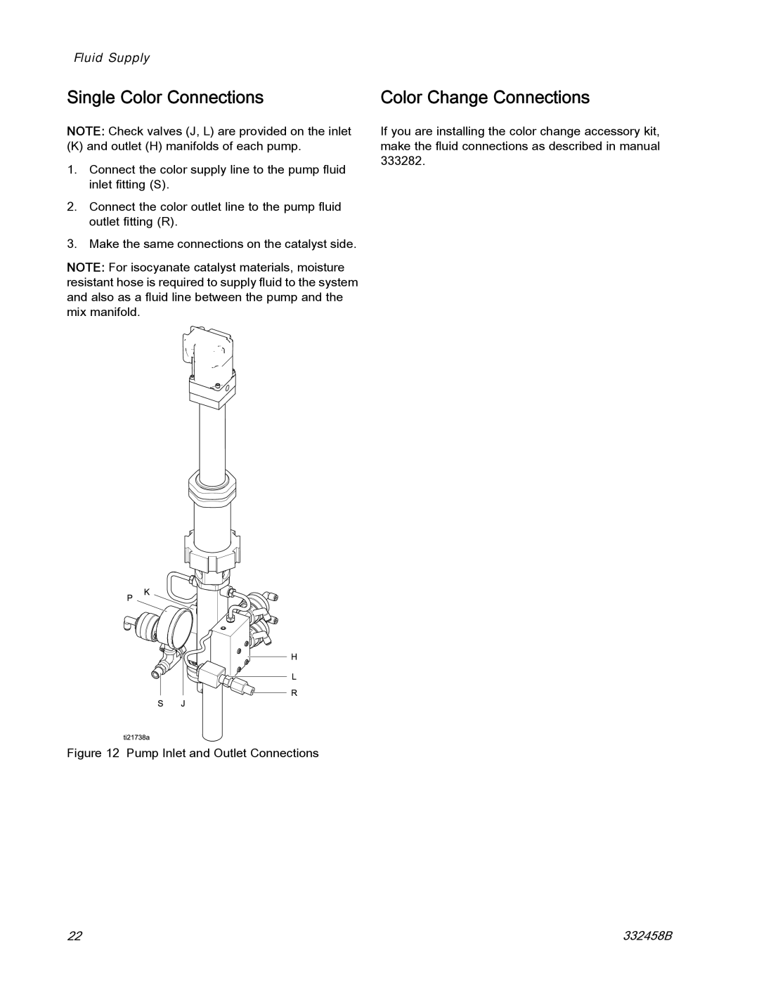 Graco 332458B important safety instructions Single Color Connections, Color Change Connections 