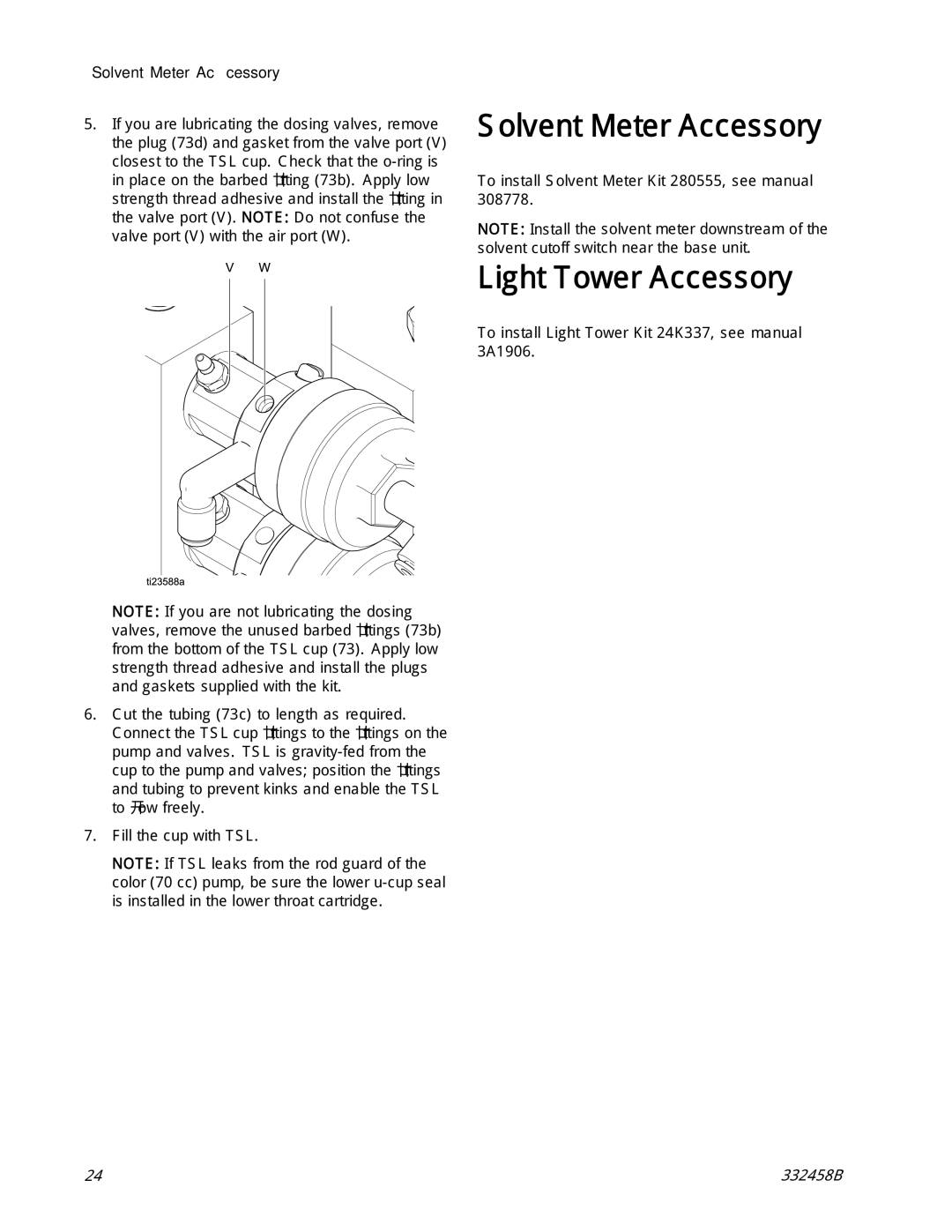 Graco 332458B important safety instructions Solvent Meter Accessory, Light Tower Accessory 