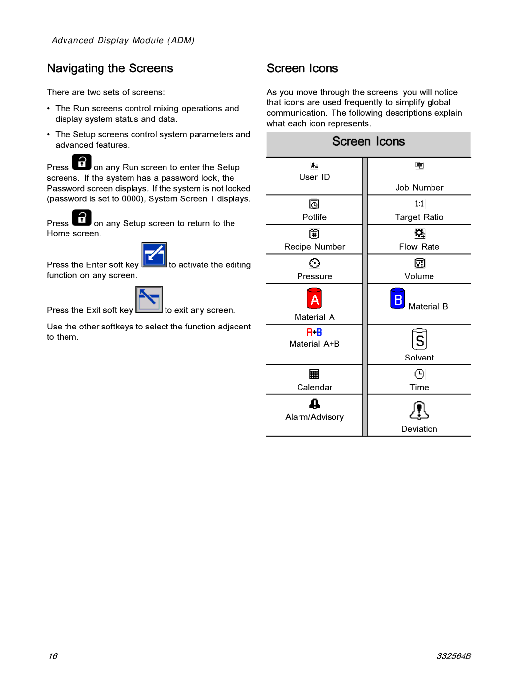 Graco 332564B important safety instructions Navigating the Screens, Screen Icons 