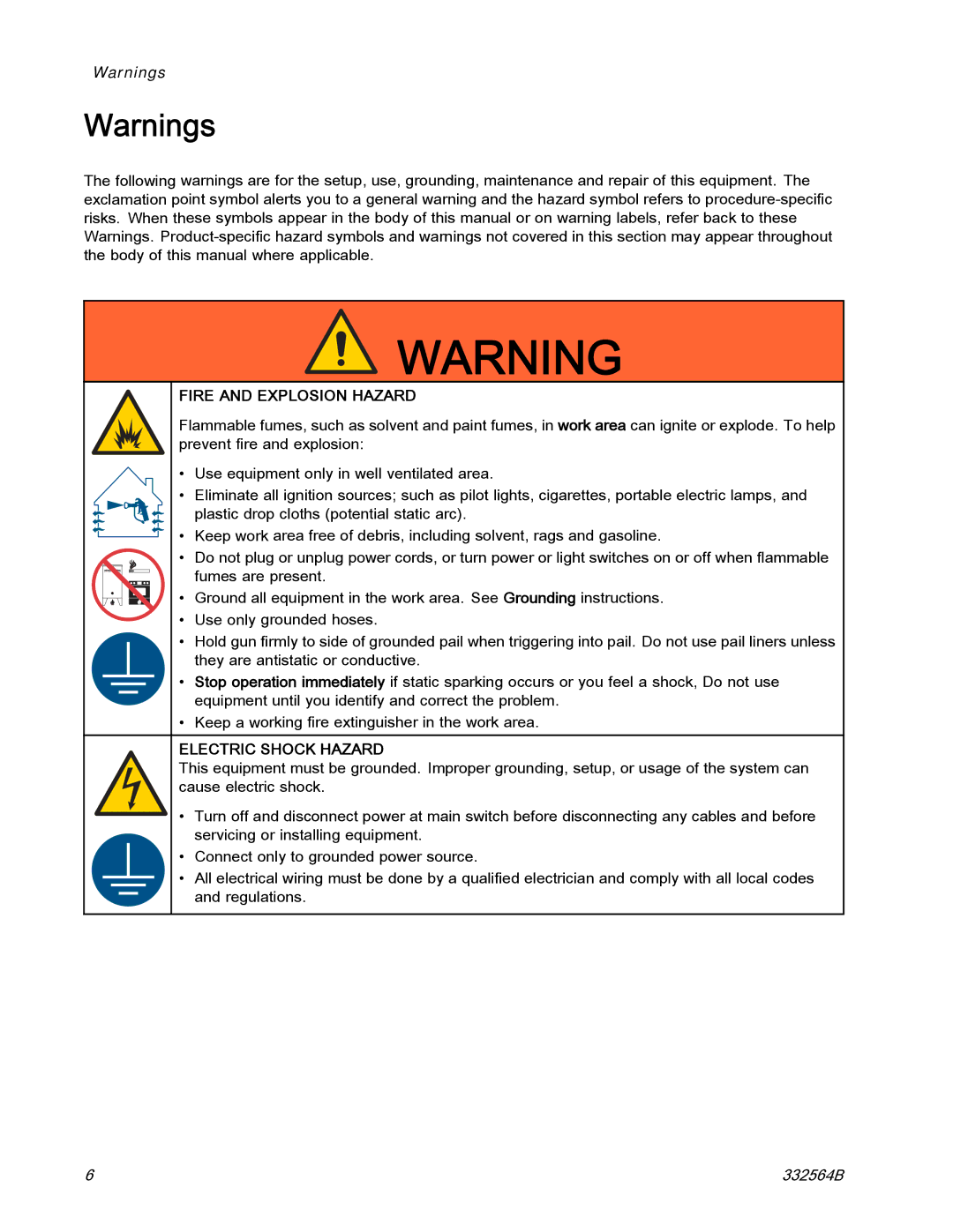 Graco 332564B important safety instructions Fire and Explosion Hazard 