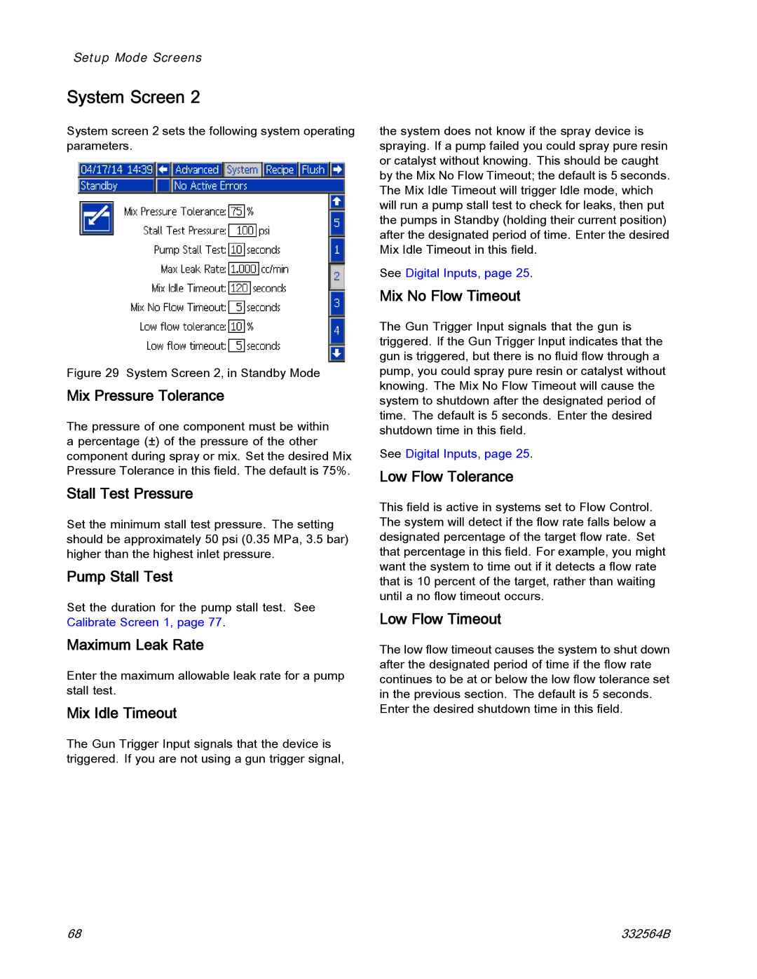 Graco 332564B Mix Pressure Tolerance, Stall Test Pressure, Pump Stall Test, Maximum Leak Rate, Mix Idle Timeout 