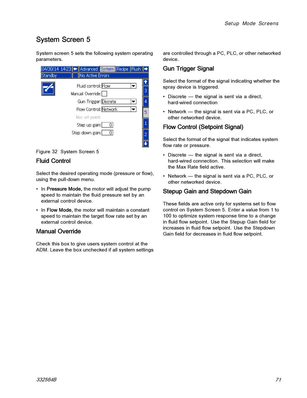 Graco 332564B Fluid Control, Manual Override, Gun Trigger Signal, Flow Control Setpoint Signal 