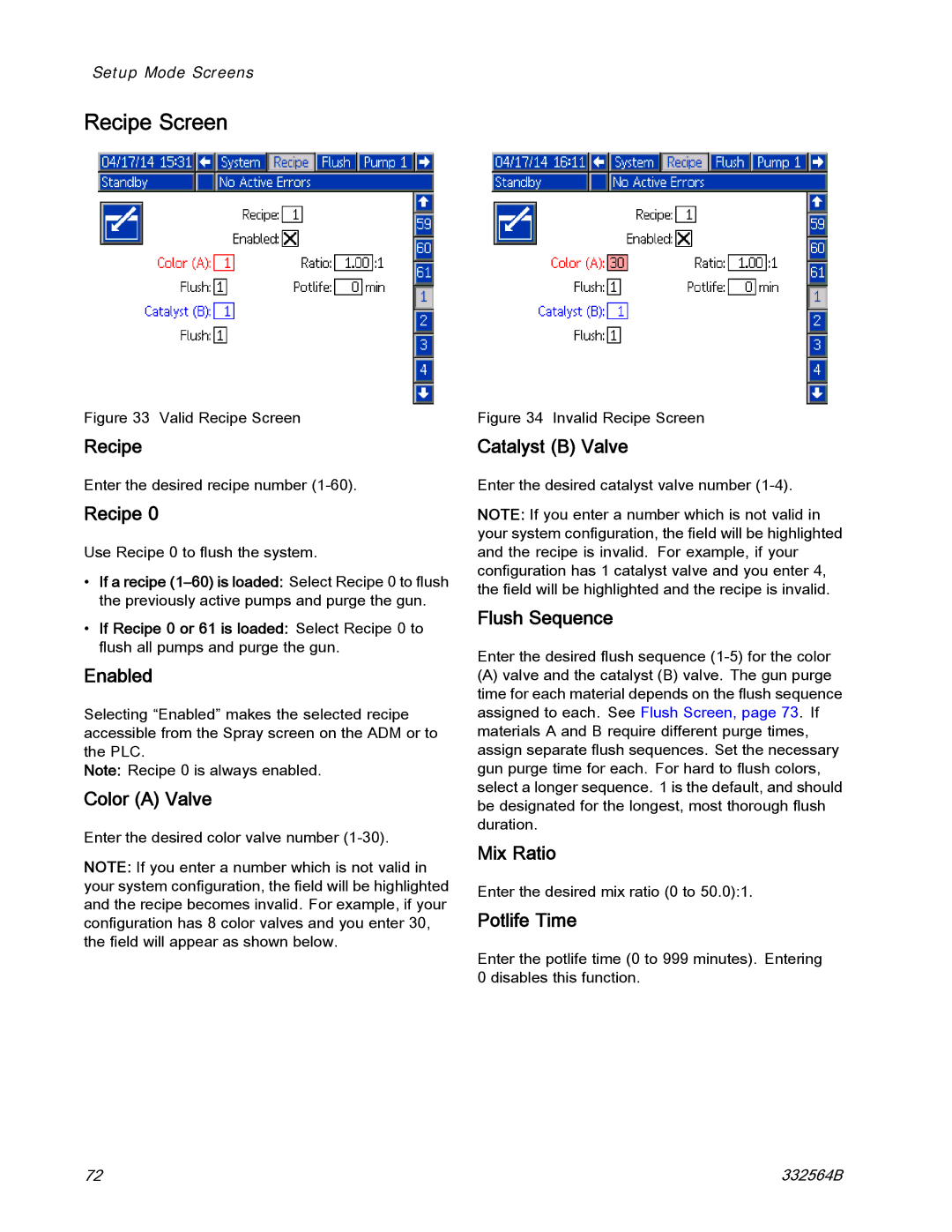 Graco 332564B important safety instructions Recipe Screen 