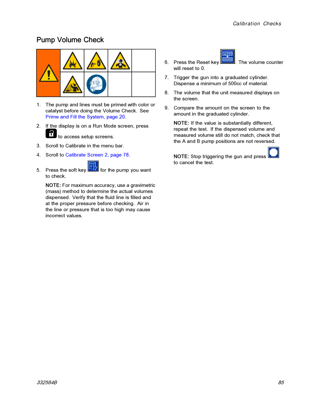 Graco 332564B important safety instructions Pump Volume Check 