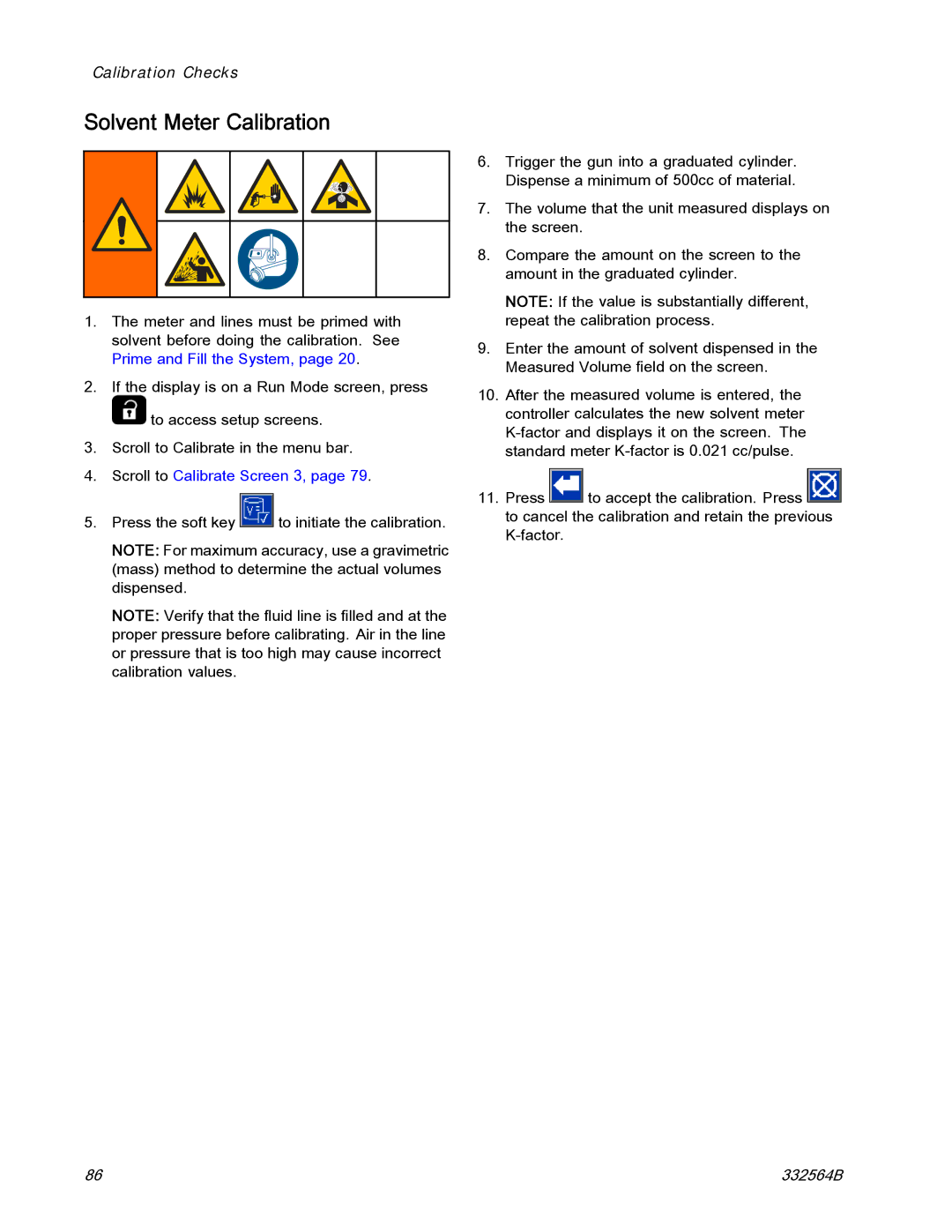 Graco 332564B important safety instructions Solvent Meter Calibration, Scroll to Calibrate Screen 3 