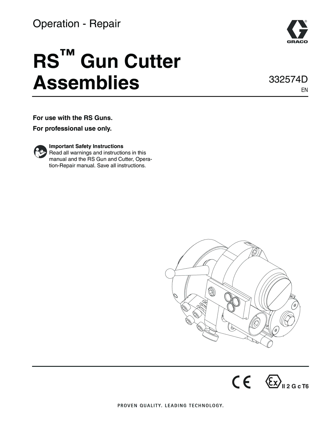 Graco 332574D important safety instructions RS Gun Cutter Assemblies, Important Safety Instructions 