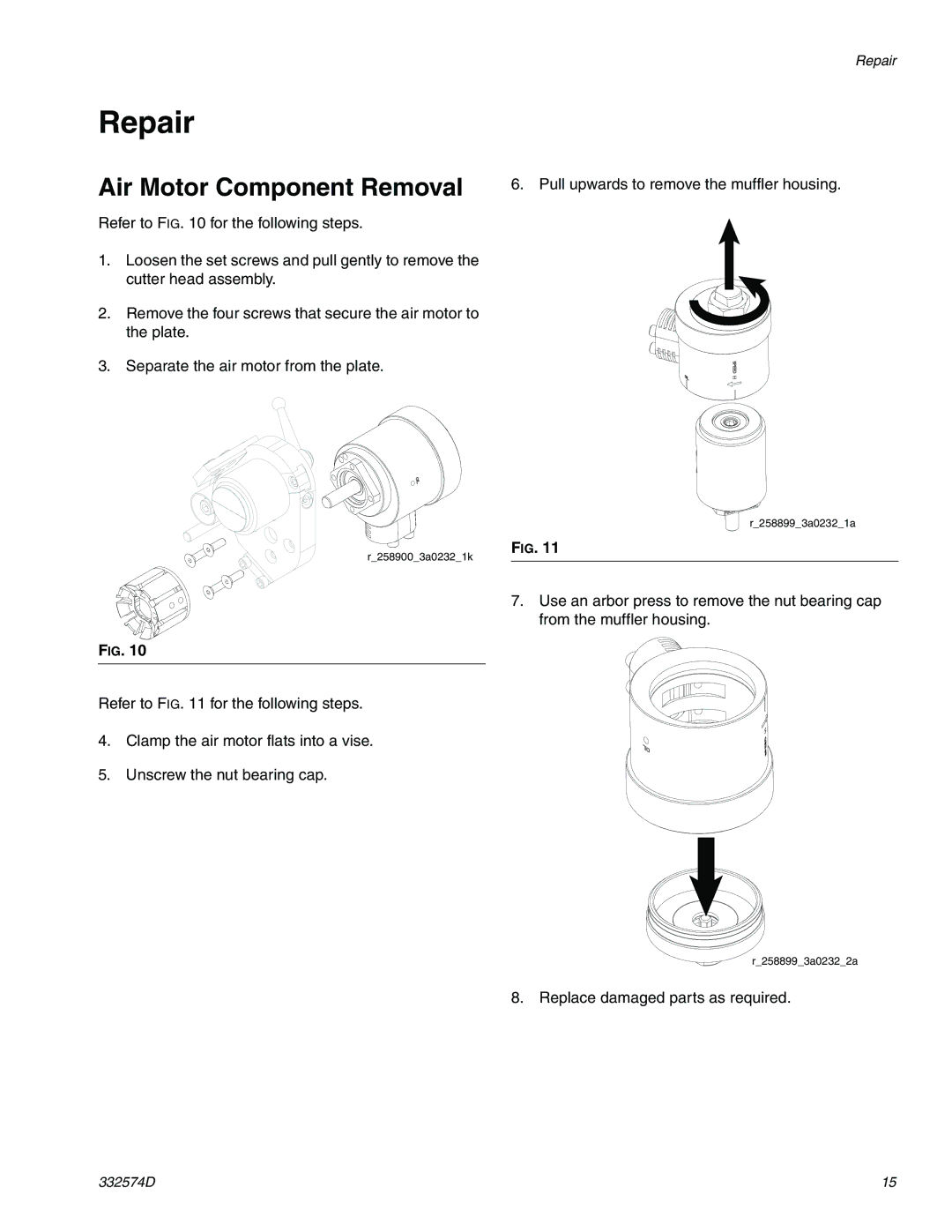 Graco 332574D important safety instructions Repair, Air Motor Component Removal 