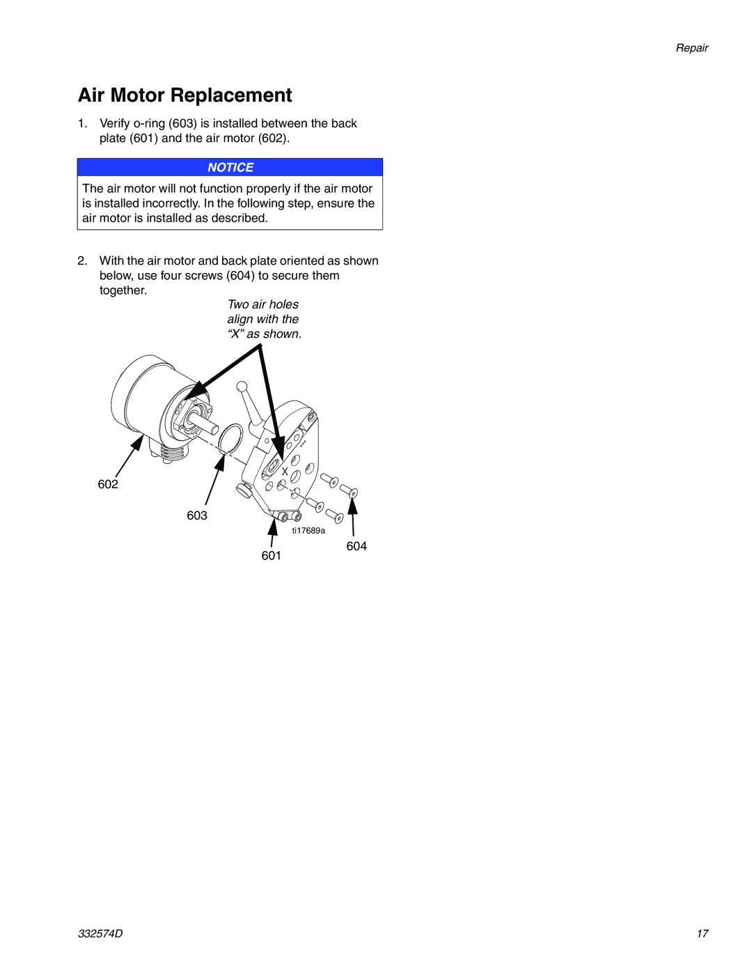 Graco 332574D important safety instructions Air Motor Replacement 