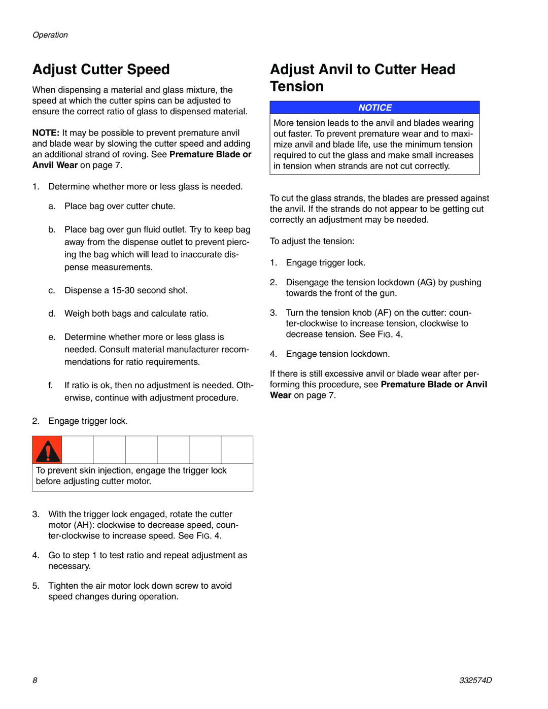 Graco 332574D important safety instructions Adjust Cutter Speed, Adjust Anvil to Cutter Head Tension 