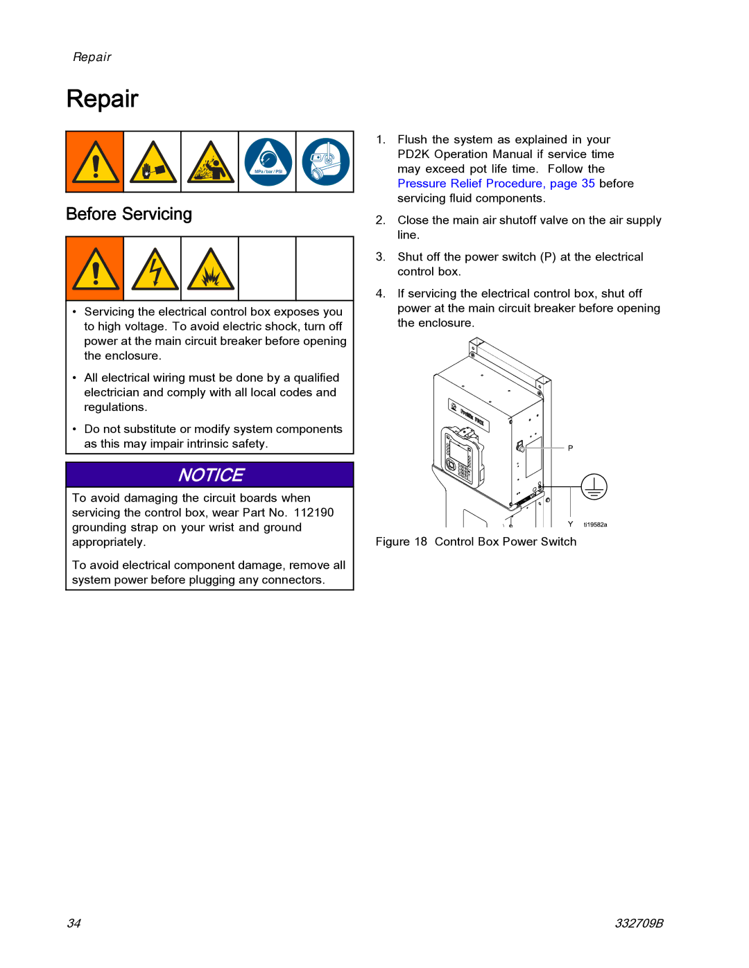 Graco 332709B important safety instructions Repair, Before Servicing 