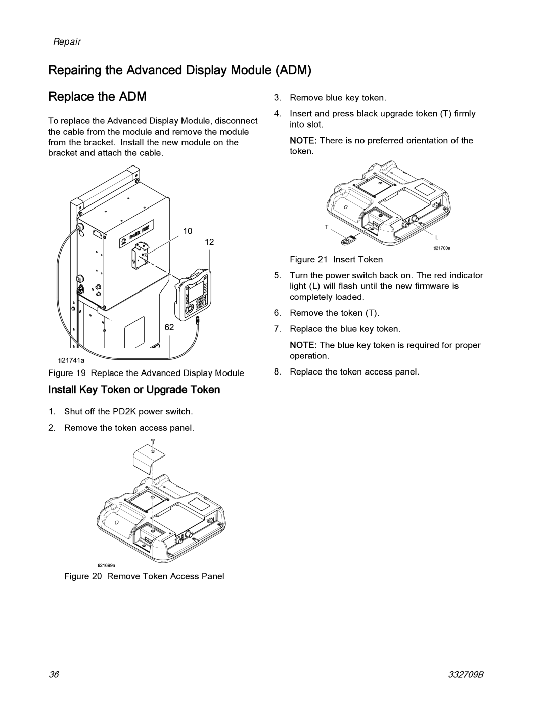 Graco 332709B Repairing the Advanced Display Module ADM Replace the ADM, Install Key Token or Upgrade Token 