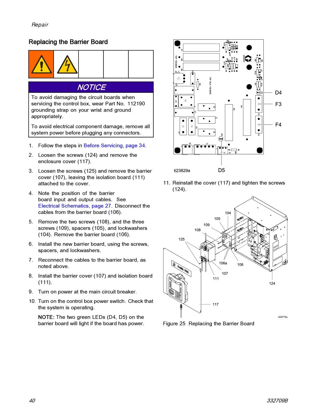 Graco 332709B important safety instructions Replacing the Barrier Board 