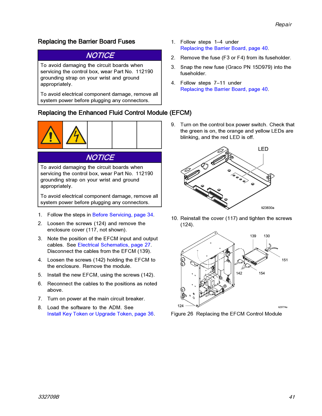 Graco 332709B Replacing the Barrier Board Fuses, Replacing the Enhanced Fluid Control Module Efcm 