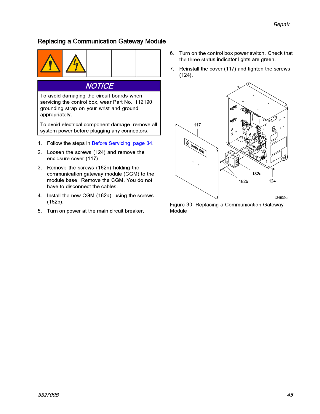 Graco 332709B important safety instructions Replacing a Communication Gateway Module 