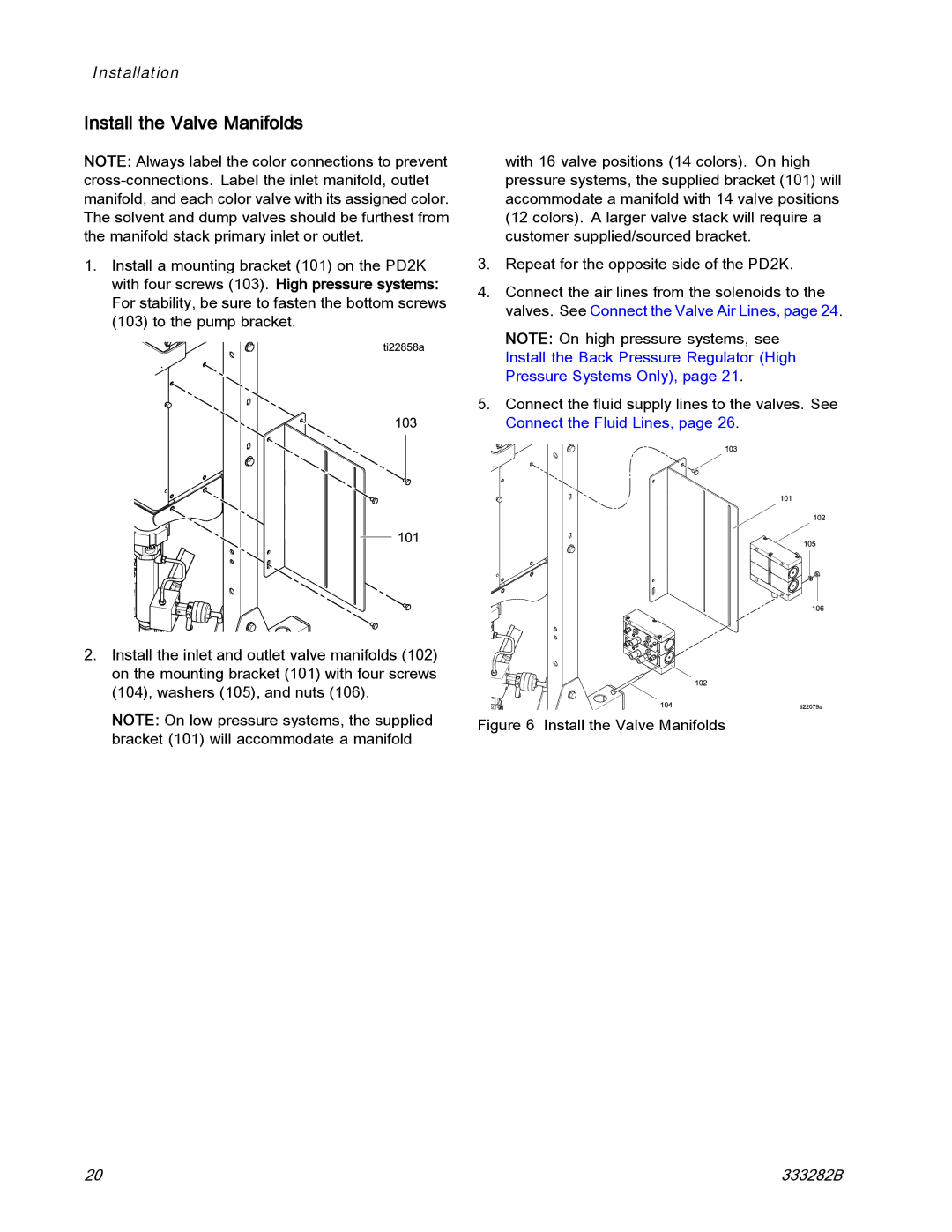 Graco 333282B important safety instructions Install the Valve Manifolds 