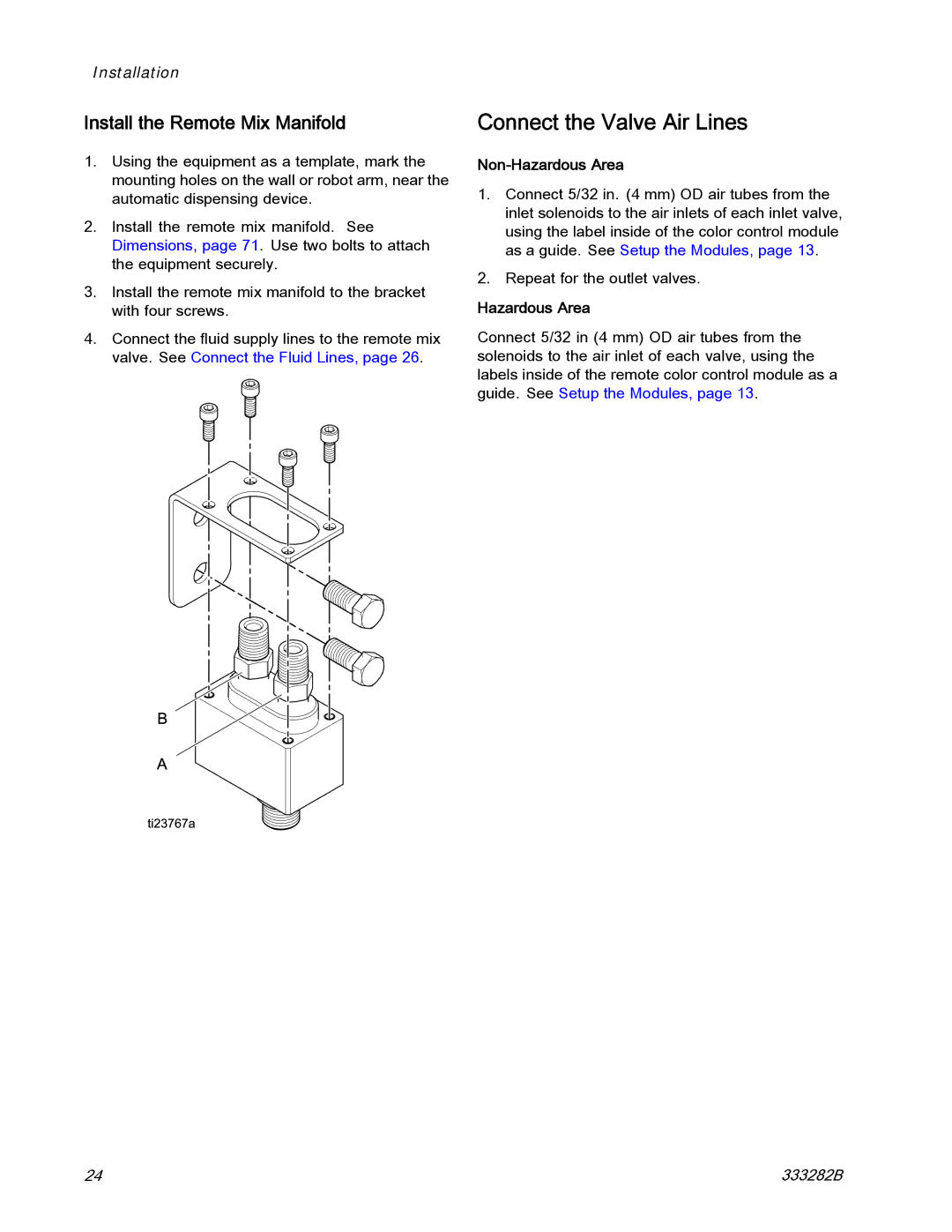 Graco 333282B Connect the Valve Air Lines, Install the Remote Mix Manifold, Non-Hazardous Area 