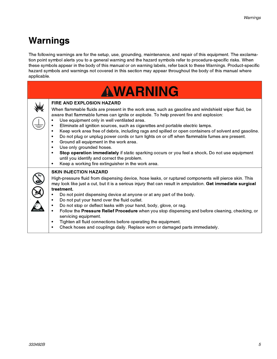 Graco 333492B important safety instructions Fire and Explosion Hazard 