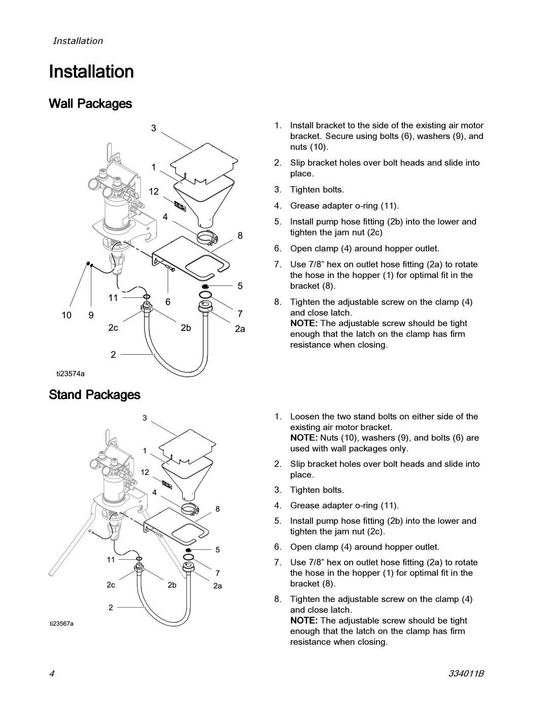 Graco 334011B installation instructions Installation, Wall Packages, Stand Packages 