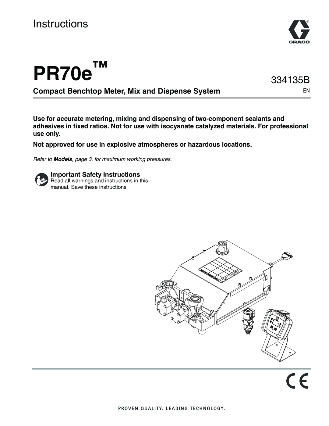 Graco 334135B important safety instructions PR70e, Important Safety Instructions 