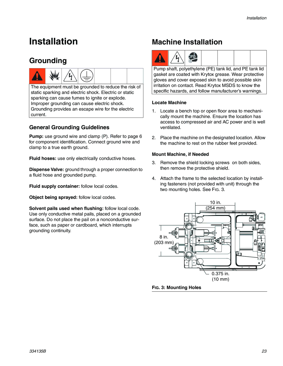 Graco 334135B important safety instructions Machine Installation, General Grounding Guidelines 