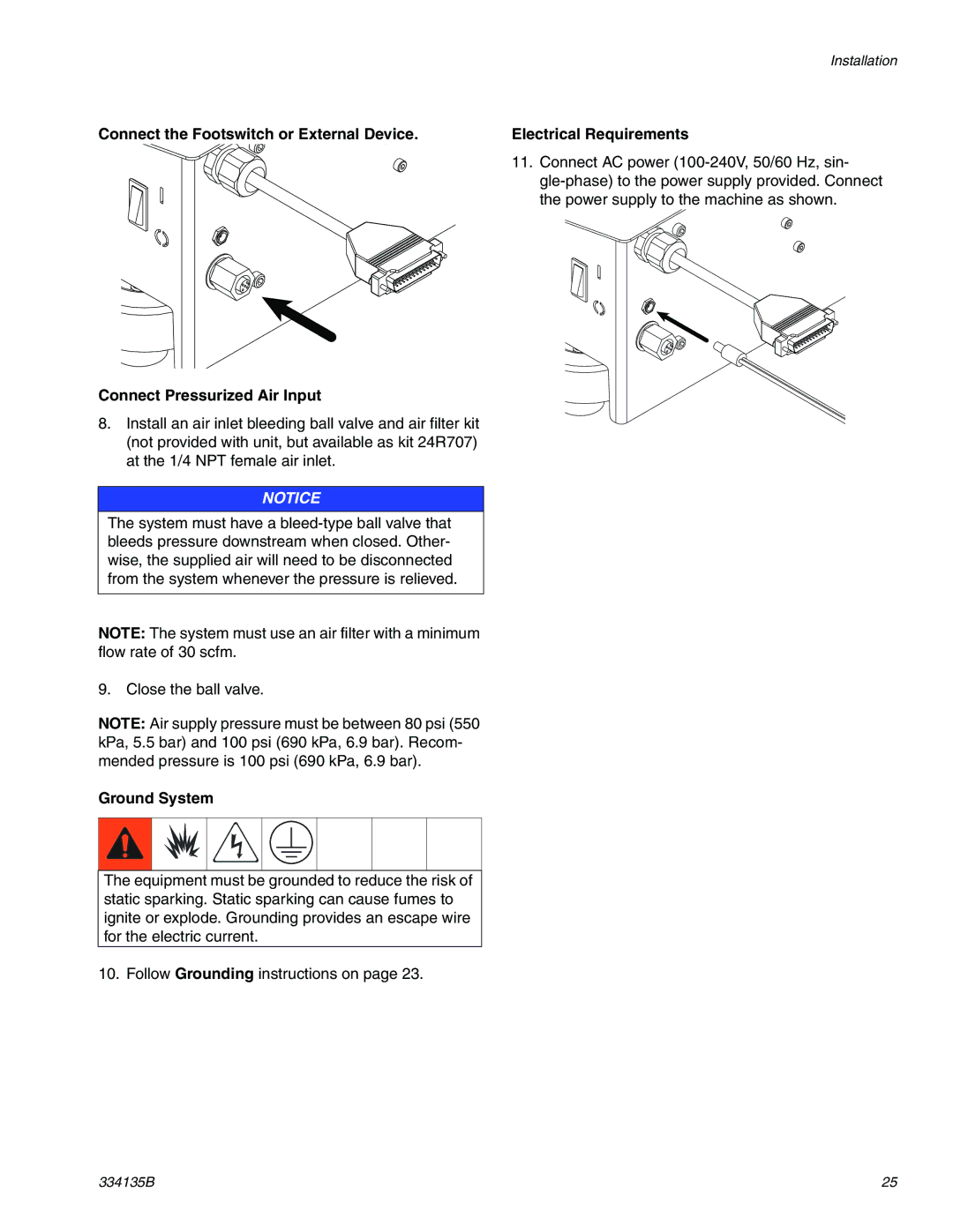 Graco 334135B important safety instructions Ground System, Electrical Requirements 