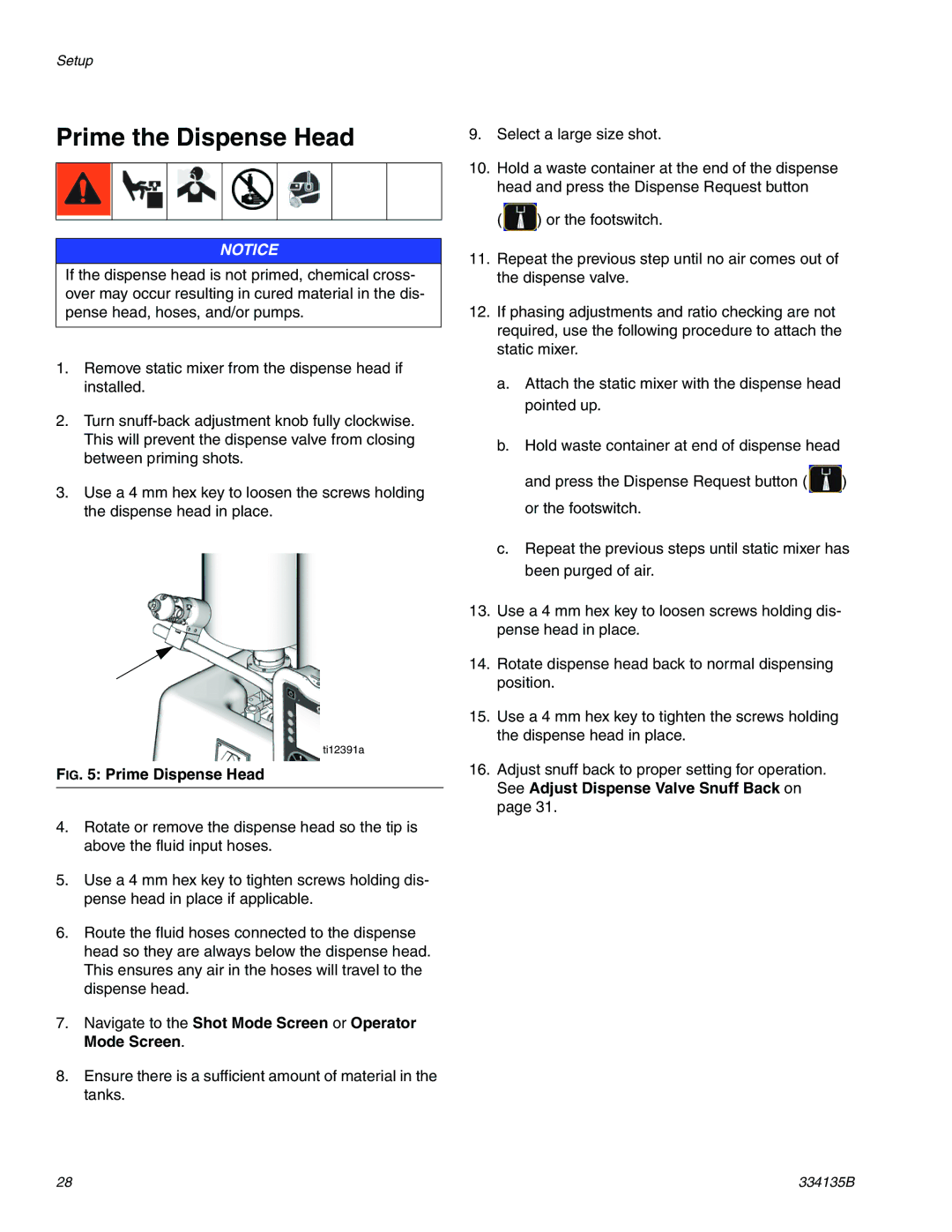 Graco 334135B important safety instructions Prime the Dispense Head, Prime Dispense Head 