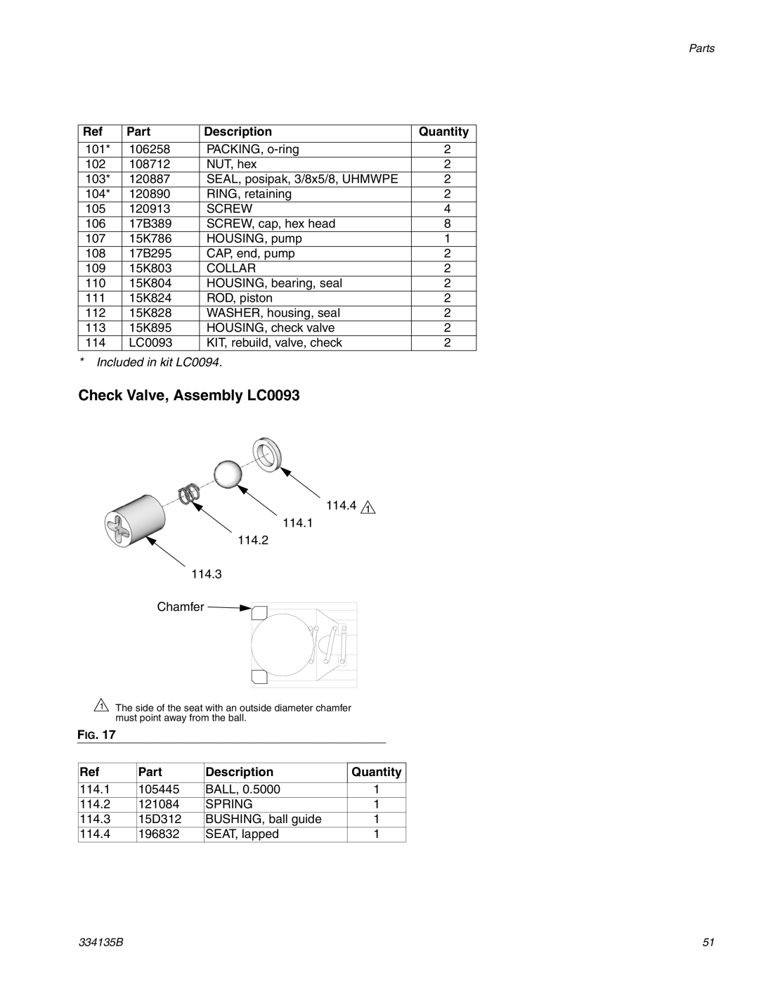 Graco 334135B important safety instructions Check Valve, Assembly LC0093, Collar 