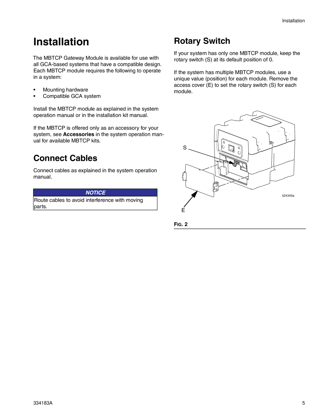 Graco 334183A important safety instructions Installation, Connect Cables, Rotary Switch 