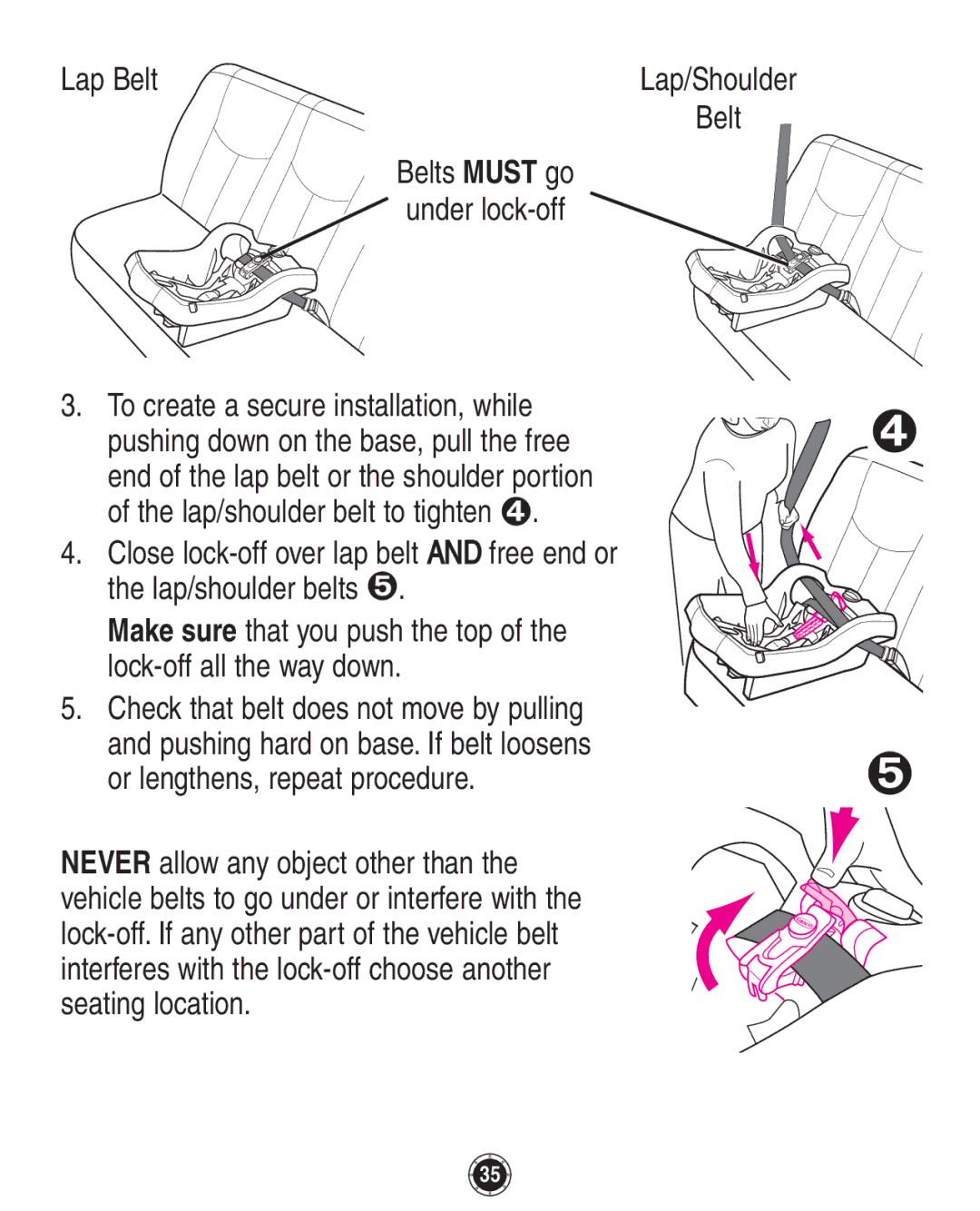 Graco 1760657, 35, 1760658 owner manual Belts Must go Under lock-off 