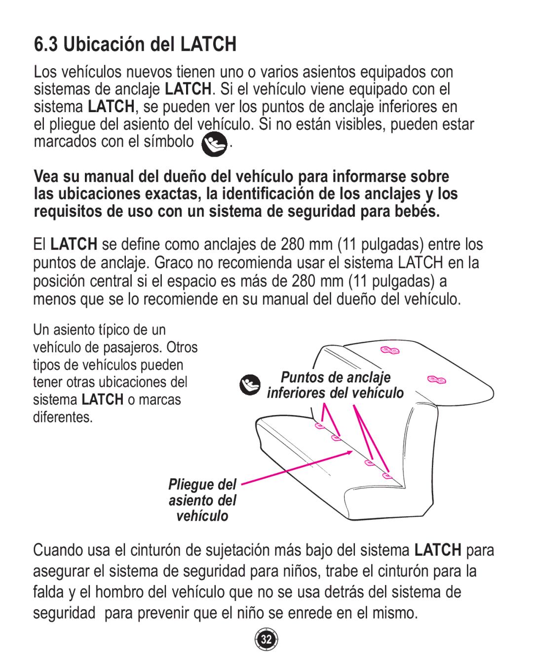 Graco 1760658, 35, 1760657 owner manual Ubicación del Latch 