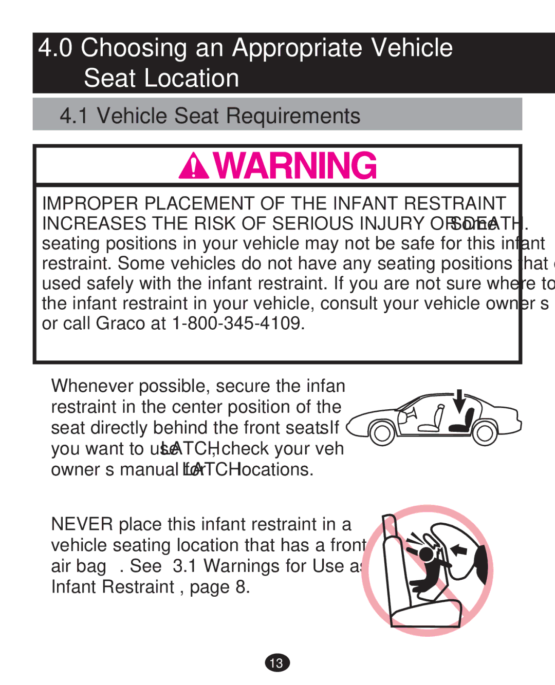 Graco 35 LX manual Choosing an Appropriate Vehicle Seat Location, Vehicle Seat Requirements 