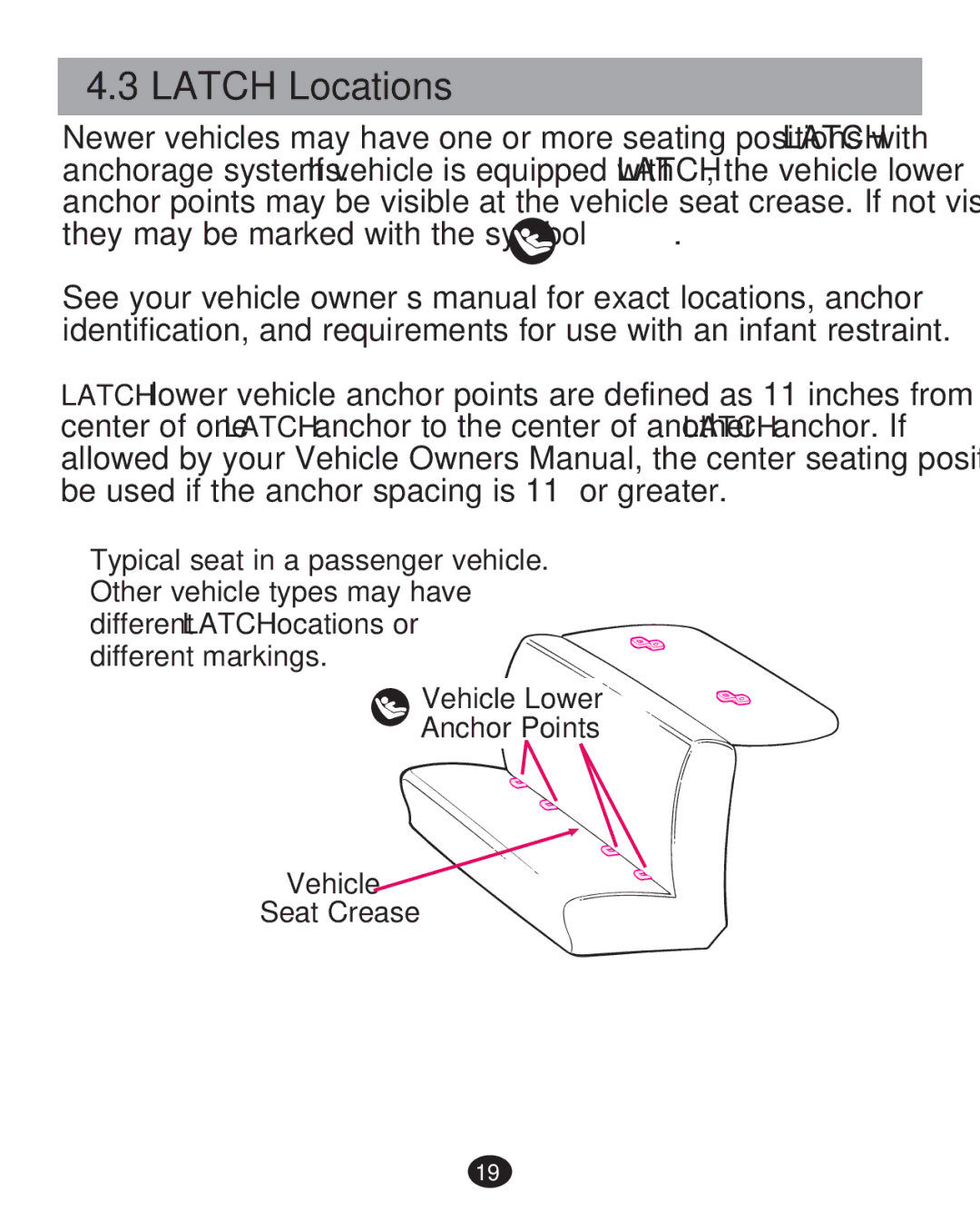 Graco 35 LX manual Latch Locations 