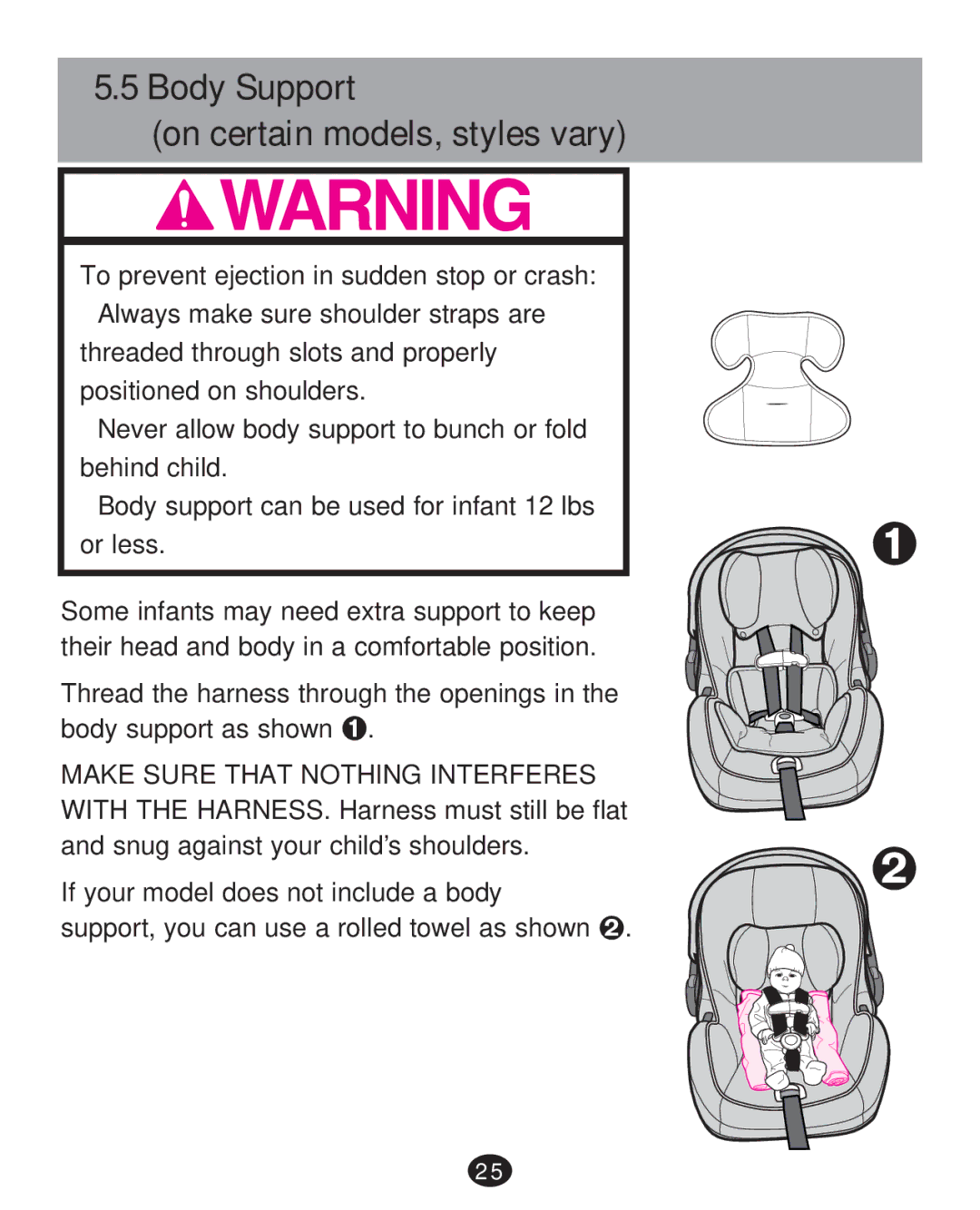 Graco 35 LX manual Body Support On certain models, styles vary 