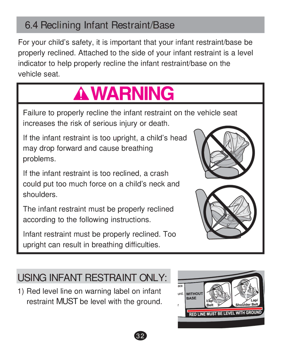 Graco 35 LX manual Reclining Infant Restraint/Base 
