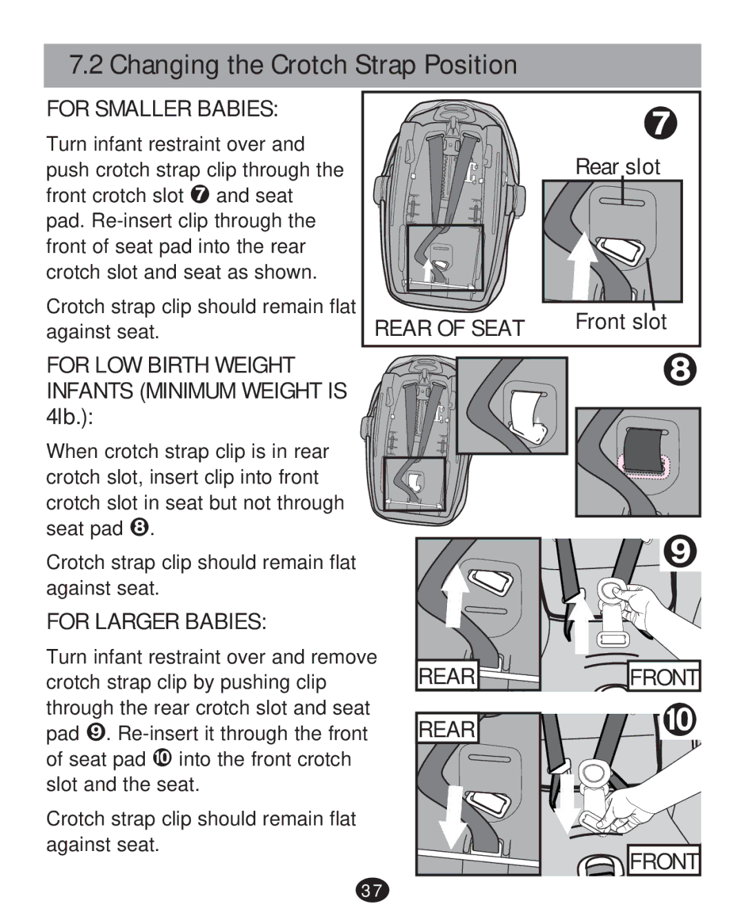 Graco 35 LX manual Rear slot, Front slot, Rear ¢ 