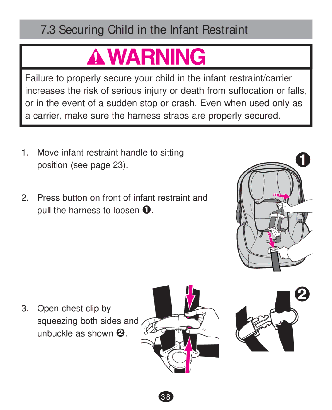 Graco 35 LX manual Securing Child in the Infant Restraint 