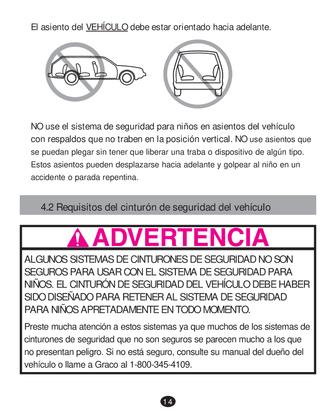 Graco 35 LX manual Requisitos del cinturón de seguridad del vehículo 