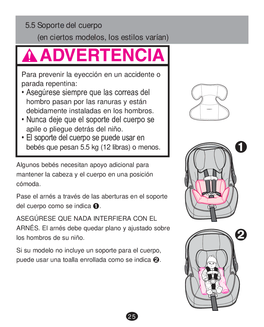 Graco 35 LX manual Soporte del cuerpo En ciertos modelos, los estilos varían 