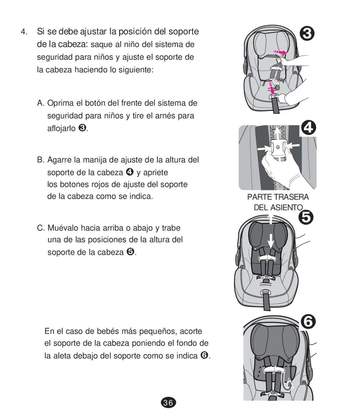 Graco 35 LX manual Parte Trasera DEL ASIENTO 