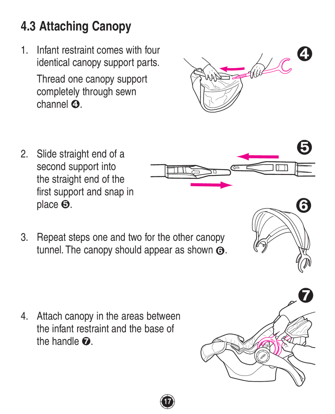 Graco 35 owner manual Attaching Canopy 