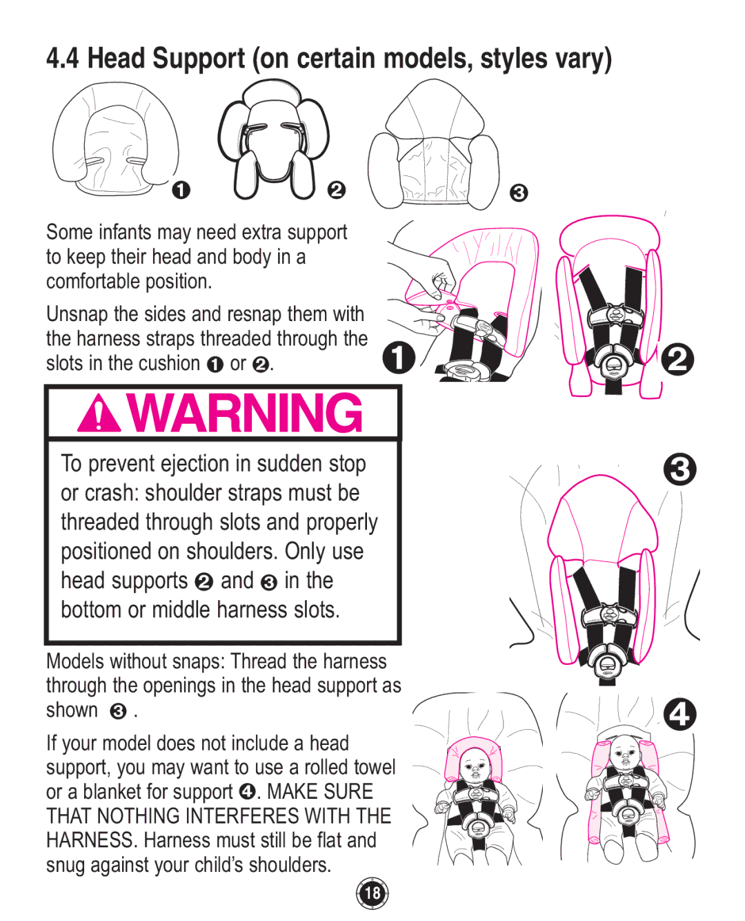 Graco 35 owner manual Head Support on certain models, styles vary 