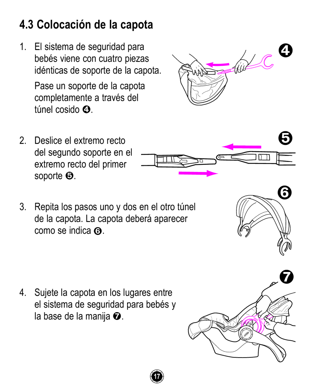 Graco 35 owner manual Colocación de la capota 